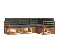 vidaXL Set di divani da esterno con cuscino 4 pcs Naturale e Antracite, Divano Sezionale Moderno per Giardino, Mobili Resistente per Patio, Comodo Posto per Rilassarsi all'Aperto