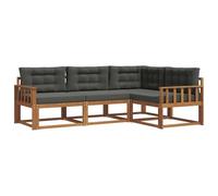 vidaXL Set di divani da esterno con cuscino 4 pcs Naturale e Antracite, Mobili da esterno flessibili, set moderno per patio, divano comodo per il giardino, seduta resistente agli agenti atmosferici