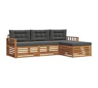 vidaXL Set di divani da esterno con cuscino 4 pcs Naturale e Antracite, Set Lounge da Giardino, Divano Sezionale Moderno per Esterni, Mobili Resistenti per un Terrazzo Comodo