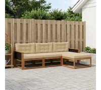 vidaXL Set di divani da esterno con cuscino 4 pcs Naturale e Beige, Divano Modulare per Giardino, Set Patios Moderno, Mobili Resistenti, Comodo e Ideale per Esterni