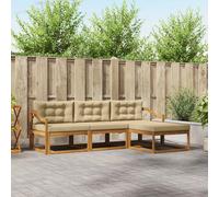 vidaXL Set di divani da esterno con cuscino 4 pcs Naturale e Beige, Divano Modulare per Giardino, Set Patios Moderno, Mobili Resistenti, Comodo e Ideale per Esterni