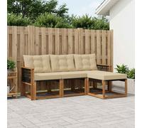 vidaXL Set di divani da esterno con cuscino 4 pcs Naturale e Beige, Divano da Giardino, Set Moderno per Esterni, Lounge Resistente, Comodo Posto per il Terreno