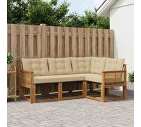vidaXL Set di divani da esterno con cuscino 4 pcs Naturale e Beige, Mobili da giardino, divano moderno per esterni, soggiorno sezionale, comodi posti in terrazza, relax assicurato