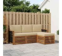 vidaXL Set di divani da esterno con cuscino 4 pcs Naturale e Beige, Arredamento da giardino, divano moderno per terrazza, set lounge per un comfort all'aperto
