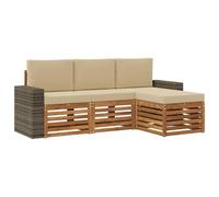 vidaXL Set di divani da esterno con cuscino 4 pcs Naturale e Beige, Arredamento da giardino, divano moderno per terrazza, set lounge per un comfort all'aperto