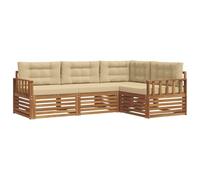 vidaXL Set di divani da esterno con cuscino 4 pcs Naturale e Beige, Divano Sezionale Moderno per Giardino, Mobili Resistente per Patio, Comodo Posto per Rilassarsi all'Aperto