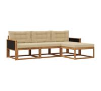 vidaXL Set di divani da esterno con cuscino 4 pcs Naturale e Beige, Divano Modulare per Giardino, Set Patios Moderno, Mobili Resistenti, Comodo e Ideale per Esterni