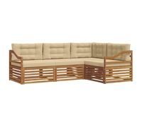 vidaXL Set di divani da esterno con cuscino 4 pcs Naturale e Beige, Divano Sezionale Moderno per Giardino, Mobili Resistente per Patio, Comodo Posto per Rilassarsi all'Aperto
