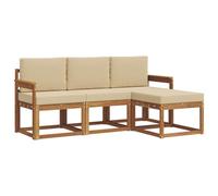 vidaXL Set di divani da esterno con cuscino 4 pcs Naturale e Beige, Lounge da Giardino, Set Divano da Esterno Moderno, Mobili Sezionali Durevoli per Patio, Seduta Confortevole per Terrazza