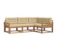 vidaXL Set di divani da esterno con cuscino 4 pcs Naturale e Beige, Mobili da esterno adattabili, set di divani moderni per il patio, sezione modulare comoda, relax in giardino