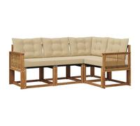 vidaXL Set di divani da esterno con cuscino 4 pcs Naturale e Beige, Mobili da giardino, divano moderno per esterni, soggiorno sezionale, comodi posti in terrazza, relax assicurato