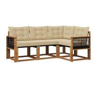 vidaXL Set di divani da esterno con cuscino 4 pcs Naturale e Beige, Mobili da giardino, divano moderno per esterni, soggiorno sezionale, comodi posti in terrazza, relax assicurato