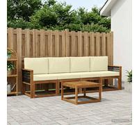 vidaXL Set di divani da esterno con cuscino 4 pcs Naturale e Crema, Divano moderno da giardino, set sezionale per relax in patio, comfort e stile assicurati