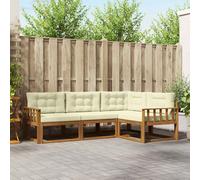 vidaXL Set di divani da esterno con cuscino 4 pcs Naturale e Crema, Mobili da esterno adattabili, set di divani moderni per il patio, sezione modulare comoda, relax in giardino
