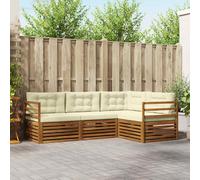 vidaXL Set di divani da esterno con cuscino 4 pcs Naturale e Crema, Divano Sezionale Moderno per Giardino, Mobili Resistente per Patio, Comodo Posto per Rilassarsi all'Aperto