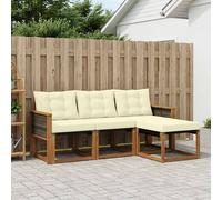 vidaXL Set di divani da esterno con cuscino 4 pcs Naturale e Crema, Divano da Giardino, Set Moderno per Esterni, Lounge Resistente, Comodo Posto per il Terreno