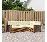 vidaXL Set di divani da esterno con cuscino 4 pcs Naturale e Crema, Divano Sezionale Moderno per Giardino, Mobili Resistente per Patio, Comodo Posto per Rilassarsi all'Aperto