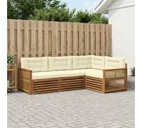 vidaXL Set di divani da esterno con cuscino 4 pcs Naturale e Crema, Divano Esterno, Set Sezionale Resistente, Mobilio da Giardino, Comfort e Stile per il Tuo Patio