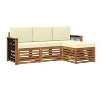 vidaXL Set di divani da esterno con cuscino 4 pcs Naturale e Crema, Arredamento da giardino, divano moderno per terrazza, set lounge per un comfort all'aperto