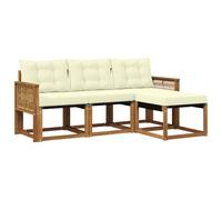 vidaXL Set di divani da esterno con cuscino 4 pcs Naturale e Crema, Divano da Giardino, Set Moderno per Esterni, Lounge Resistente, Comodo Posto per il Terreno