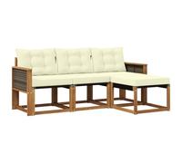 vidaXL Set di divani da esterno con cuscino 4 pcs Naturale e Crema, Divano da Giardino, Set Moderno per Esterni, Lounge Resistente, Comodo Posto per il Terreno