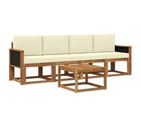 vidaXL Set di divani da esterno con cuscino 4 pcs Naturale e Crema, Divano moderno da giardino, set sezionale per relax in patio, comfort e stile assicurati