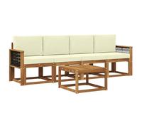 vidaXL Set di divani da esterno con cuscino 4 pcs Naturale e Crema, Divano moderno da giardino, set sezionale per relax in patio, comfort e stile assicurati