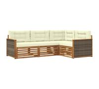 vidaXL Set di divani da esterno con cuscino 4 pcs Naturale e Crema, Divano Sezionale Moderno per Giardino, Mobili Resistente per Patio, Comodo Posto per Rilassarsi all'Aperto