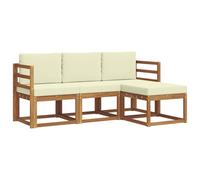 vidaXL Set di divani da esterno con cuscino 4 pcs Naturale e Crema, Lounge da Giardino, Set Divano da Esterno Moderno, Mobili Sezionali Durevoli per Patio, Seduta Confortevole per Terrazza
