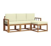 vidaXL Set di divani da esterno con cuscino 4 pcs Naturale e Crema, Lounge da Giardino, Set Divano da Esterno Moderno, Mobili Sezionali Durevoli per Patio, Seduta Confortevole per Terrazza