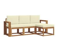 vidaXL Set di divani da esterno con cuscino 4 pcs Naturale e Crema, Lounge da Giardino, Set Divano da Esterno Moderno, Mobili Sezionali Durevoli per Patio, Seduta Confortevole per Terrazza