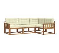 vidaXL Set di divani da esterno con cuscino 4 pcs Naturale e Crema, Mobili da esterno adattabili, set di divani moderni per il patio, sezione modulare comoda, relax in giardino