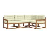 vidaXL Set di divani da esterno con cuscino 4 pcs Naturale e Crema, Mobili da esterno adattabili, set di divani moderni per il patio, sezione modulare comoda, relax in giardino