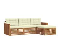 vidaXL Set di divani da esterno con cuscino 4 pcs Naturale e Crema, Set Lounge da Giardino, Divano Sezionale Moderno per Esterni, Mobili Resistenti per un Terrazzo Comodo