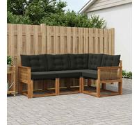 vidaXL Set di divani da esterno con cuscino 4 pcs Naturale e Nero, Mobili da giardino, divano moderno per esterni, soggiorno sezionale, comodi posti in terrazza, relax assicurato