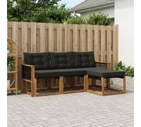 vidaXL Set di divani da esterno con cuscino 4 pcs Naturale e Nero, Divano da Giardino, Set Moderno per Esterni, Lounge Resistente, Comodo Posto per il Terreno