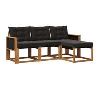 vidaXL Set di divani da esterno con cuscino 4 pcs Naturale e Nero, Divano da Giardino, Set Moderno per Esterni, Lounge Resistente, Comodo Posto per il Terreno