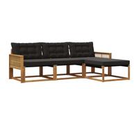 vidaXL Set di divani da esterno con cuscino 4 pcs Naturale e Nero, Divano da Giardino, Set Sezionale Moderno, Mobili Esterni Resistenti, Lounge per Patio e Relax