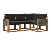 vidaXL Set di divani da esterno con cuscino 4 pcs Naturale e Nero, Mobili da giardino, divano moderno per esterni, soggiorno sezionale, comodi posti in terrazza, relax assicurato