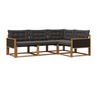vidaXL Set di divani da esterno con cuscino 4 pcs Naturale e Nero, Set da giardino, divano moderno, arredamento resistente, seating elegante per terrazza, patio per rilassarsi