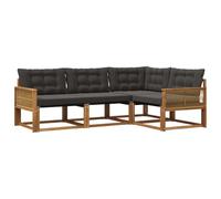 vidaXL Set di divani da esterno con cuscino 4 pcs Naturale e Nero, Set da giardino, divano moderno, arredamento resistente, seating elegante per terrazza, patio per rilassarsi