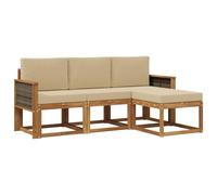 vidaXL Set di divani da esterno con cuscino 4 pcs Naturale, Lounge da Giardino, Set Divano da Esterno Moderno, Mobili Sezionali Durevoli per Patio, Seduta Confortevole per Terrazza