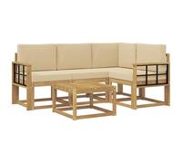 vidaXL Set di divani da esterno con cuscino 5 pcs Bianco e Beige, Divano Sezionale da Giardino, Mobili da Esterno Moderni, Lounge Durevole per Patio, Posto a Sedere per Terrazza
