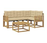 vidaXL Set di divani da esterno con cuscino 5 pcs Bianco e Beige, Set divano outdoor moderno, mobili in acacia, comfort in giardino, resistente alle intemperie, lounge a bordo piscina