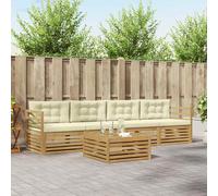 vidaXL Set di divani da esterno con cuscino 5 pcs Bianco e Crema, Mobili da giardino, divano sezionale moderno per terrazza, comfort per lounge all'aperto