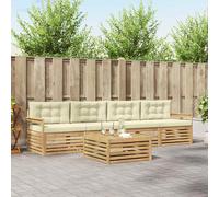 vidaXL Set di divani da esterno con cuscino 5 pcs Bianco e Crema, Mobili da giardino, divano sezionale moderno per terrazza, comfort per lounge all'aperto