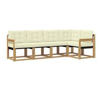 vidaXL Set di divani da esterno con cuscino 5 pcs Bianco e Crema, Divano da giardino di lusso, mobili moderni, set antivento, lettino resistente, divano in legno acacia, posto contemporaneo
