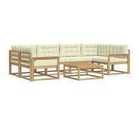 vidaXL Set di divani da esterno con cuscino 5 pcs Bianco e Crema, Divano da Giardino Moderno, Set Sezionale per Patio, Relax in Giardino con Acacia, Posti a bordo piscina