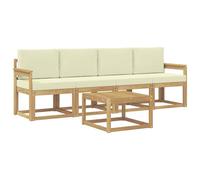 vidaXL Set di divani da esterno con cuscino 5 pcs Bianco e Crema, Divano moderno da giardino, set sezionale per relax in patio, comfort e stile assicurati