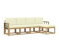 vidaXL Set di divani da esterno con cuscino 5 pcs Bianco e Crema, Set di divani da giardino moderni, mobili lounge resistenti per terrazze e patii, arredamenti in acacia per esterni